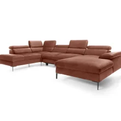 Divano letto regolabile angolare sinistro 5 posti 353x214cm tessuto arancio corallo Calmora