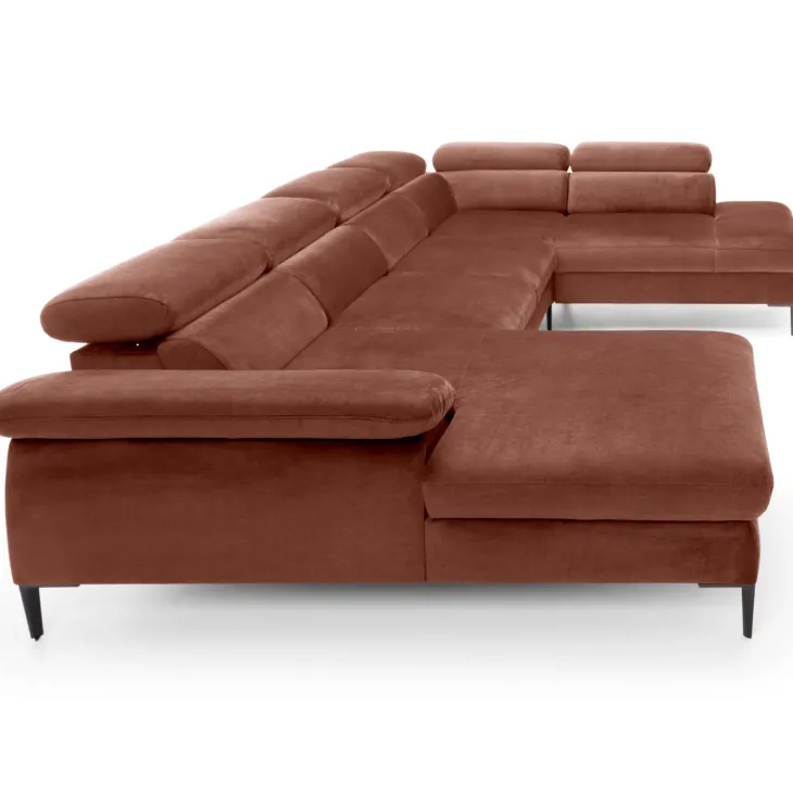 Divano letto regolabile angolare destro 5 posti 353x214cm tessuto arancio corallo Calmora