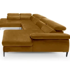 Divano letto regolabile angolare sinistro 5 posti 353x214cm tessuto giallo senape Calmora