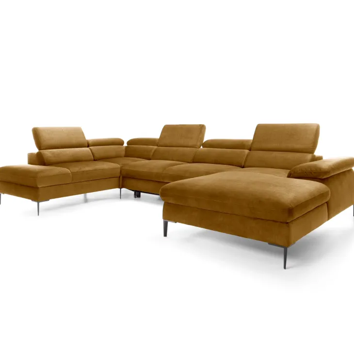 Divano letto regolabile angolare sinistro 5 posti 353x214cm tessuto giallo senape Calmora