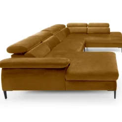 Divano letto regolabile angolare destro 5 posti 353x214cm tessuto giallo senape Calmora