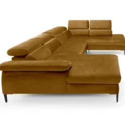 Divano letto regolabile angolare destro 5 posti 353x214cm tessuto giallo senape Calmora