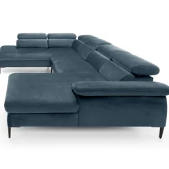 Divano letto regolabile angolare sinistro 5 posti 353x214cm tessuto azzurro Calmora