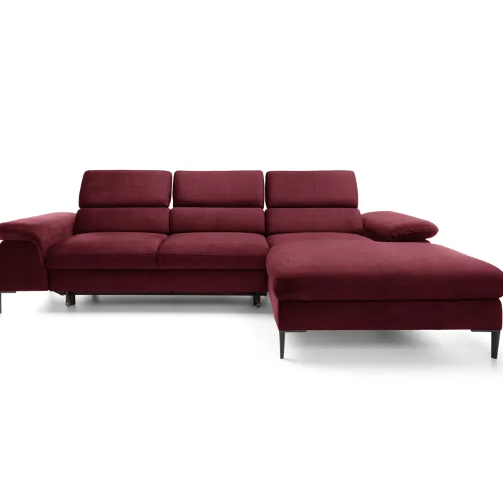 Divano letto regolabile angolare destra 4 posti 288x182cm tessuto rosso bordeaux Loungey