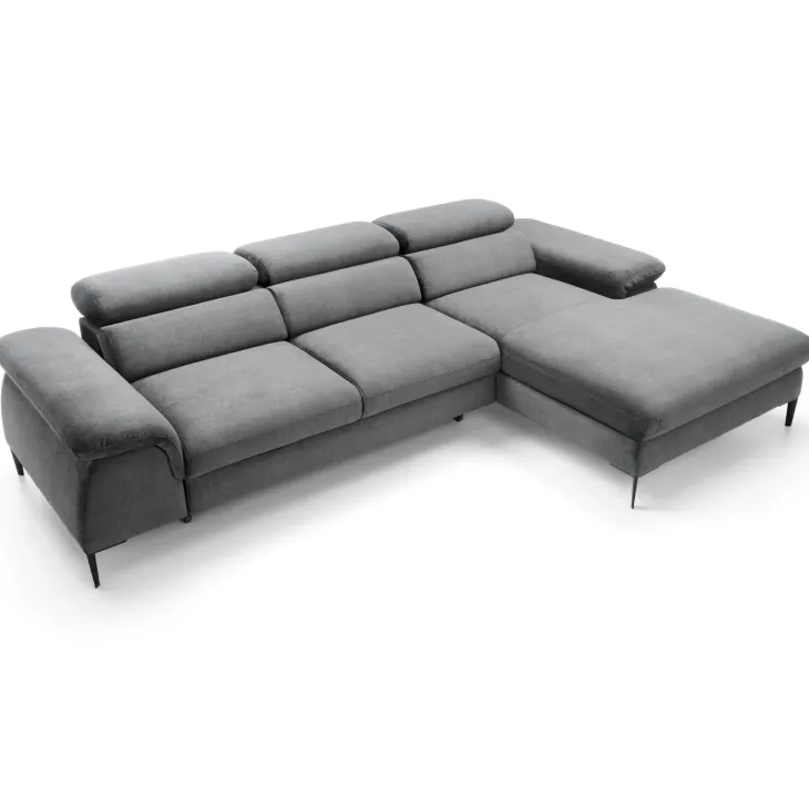Divano letto regolabile angolare destra 4 posti 288x182cm tessuto grigio chiaro Loungey
