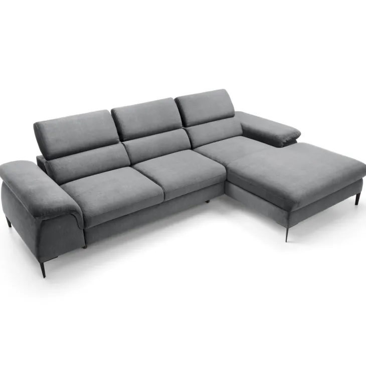 Divano letto regolabile angolare destra 4 posti 288x182cm tessuto grigio chiaro Loungey