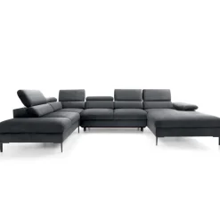Divano letto regolabile angolare sinistro 5 posti 353x214cm tessuto grigio scuro Calmora