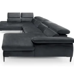 Divano letto regolabile angolare sinistro 5 posti 353x214cm tessuto grigio scuro Calmora