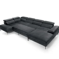 Divano letto regolabile angolare sinistro 5 posti 353x214cm tessuto grigio scuro Calmora