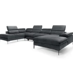 Divano letto regolabile angolare sinistro 5 posti 353x214cm tessuto grigio scuro Calmora