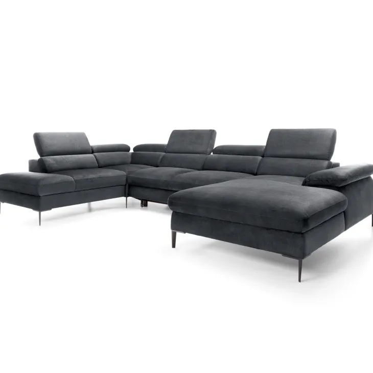 Divano letto regolabile angolare sinistro 5 posti 353x214cm tessuto grigio scuro Calmora