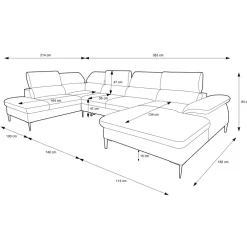 Divano letto regolabile angolare sinistro 5 posti 353x214cm tessuto grigio scuro Calmora