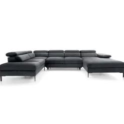 Divano letto regolabile angolare sinistro 5 posti 353x214cm tessuto grigio scuro Calmora