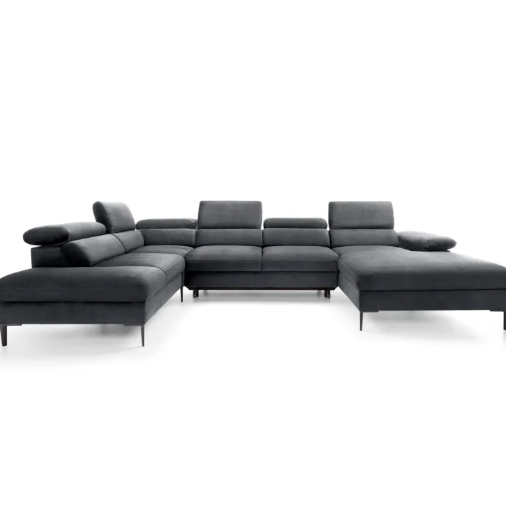 Divano letto regolabile angolare sinistro 5 posti 353x214cm tessuto grigio scuro Calmora