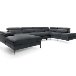 Divano letto regolabile angolare destro 5 posti 353x214cm tessuto grigio scuro Calmora