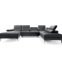Divano letto regolabile angolare destro 5 posti 353x214cm tessuto grigio scuro Calmora