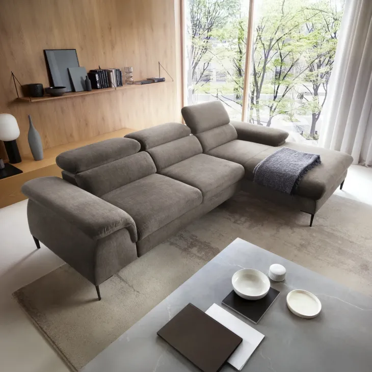 Divano letto regolabile angolare destra 4 posti 288x182cm tessuto beige Loungey
