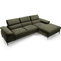 Divano letto regolabile angolare destra 4 posti 288x182cm tessuto verde oliva Loungey
