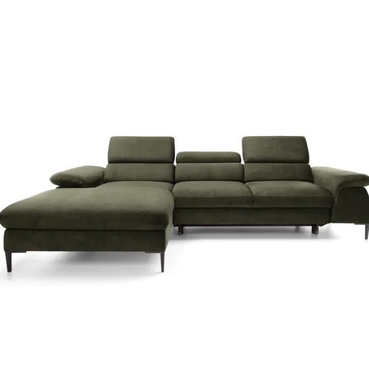 Divano letto regolabile angolare sinistra 4 posti 288x182cm tessuto verde oliva Loungey