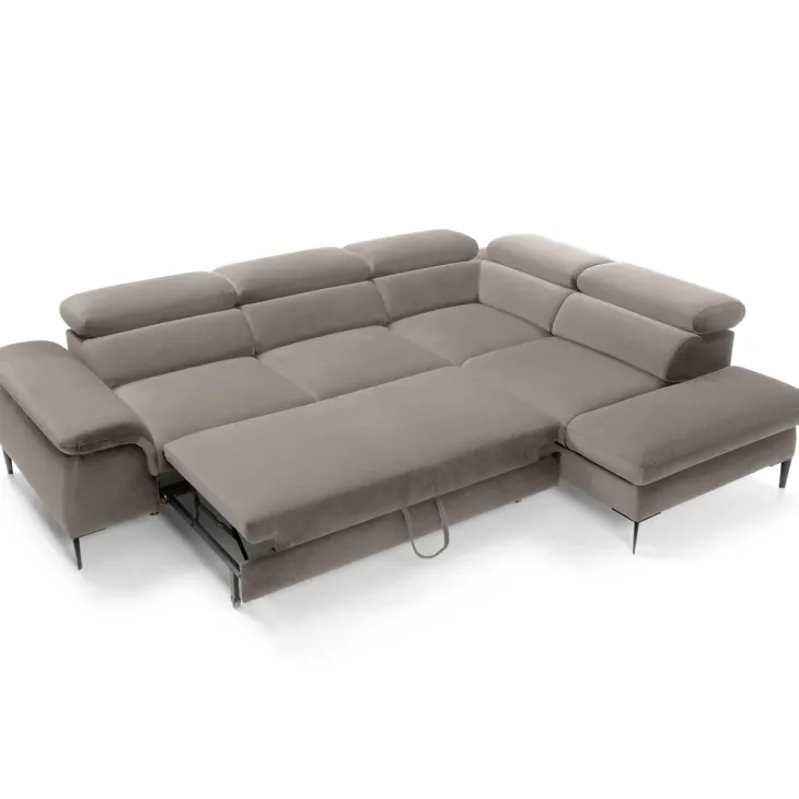 Divano letto regolabile angolare destra 5 posti 280x214cm tessuto tortora Snuggity