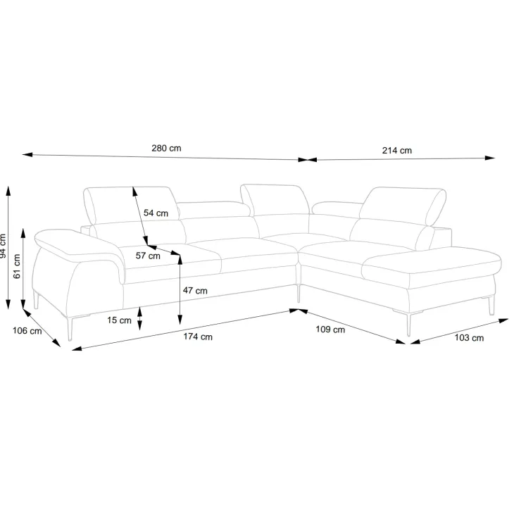 Divano letto regolabile angolare destra 5 posti 280x214cm tessuto tortora Snuggity