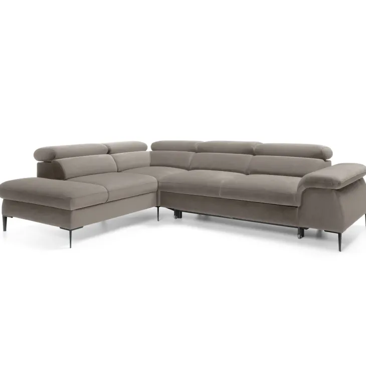 Divano letto regolabile angolare sinistra 5 posti 280x214cm tessuto tortora Snuggity