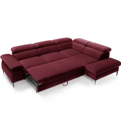 Divano letto regolabile angolare destra 5 posti 280x214cm tessuto rosso bordeaux Snuggity