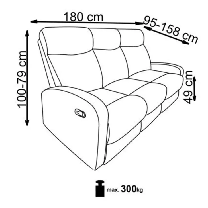 Divano reclinabile 3 posti in tessuto 180cm grigio Denar