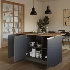 Isola cucina centrale 155x90cm 3 ante grigio antracite opaco con piano rovere Gourmet