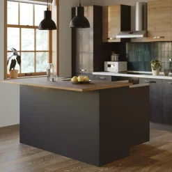 Isola cucina centrale 155x90cm 3 ante grigio antracite opaco con piano rovere Gourmet