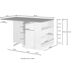 Isola cucina centrale 160x90cm 2 ante e vani bianco laccato con piano grigio effetto pietra Gourmet