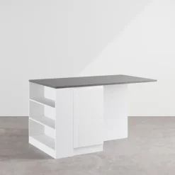 Isola cucina centrale 160x90cm 2 ante e vani bianco laccato con piano grigio effetto pietra Gourmet