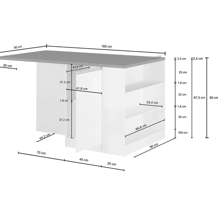 Isola cucina centrale 160x90cm 2 ante e vani antracite opaco con piano grigio effetto pietra Gourmet