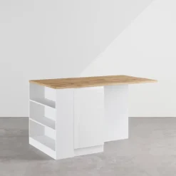 Isola cucina centrale 160x90cm 2 ante e vani bianco laccato con piano rovere Gourmet