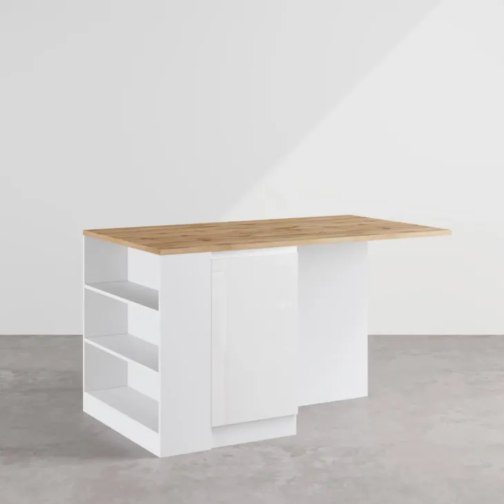Isola cucina centrale 160x90cm 2 ante e vani bianco laccato con piano rovere Gourmet