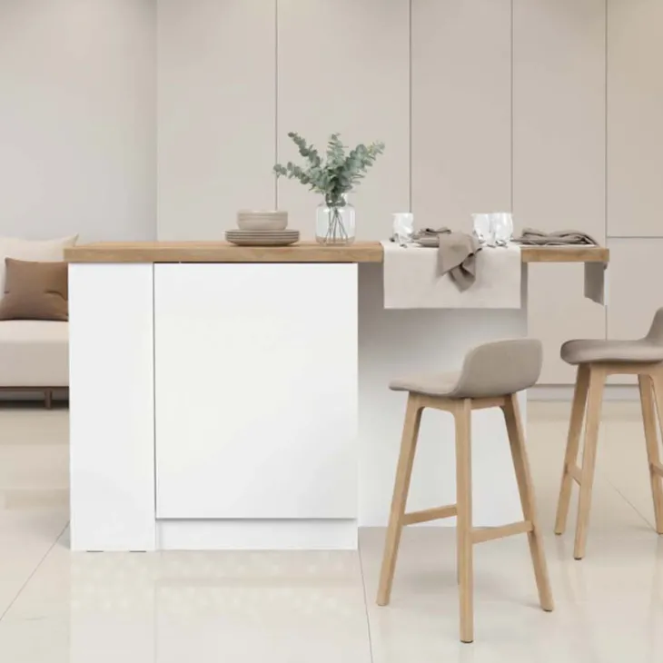 Isola cucina centrale 160x90cm 2 ante bianco lucido piano rovere chiaro Olmo