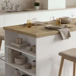 Isola cucina centrale 160x90cm 2 ante bianco lucido piano rovere chiaro Olmo