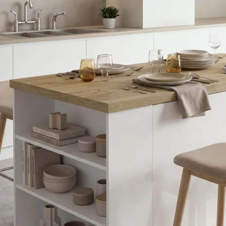 Isola cucina centrale 160x90cm 2 ante bianco lucido piano rovere chiaro Olmo