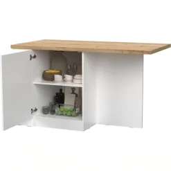 Isola cucina centrale 160x90cm 2 ante bianco lucido piano rovere chiaro Olmo