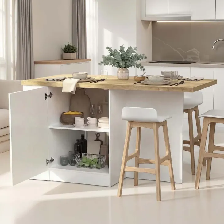 Isola cucina centrale 160x90cm 2 ante bianco lucido piano rovere chiaro Olmo