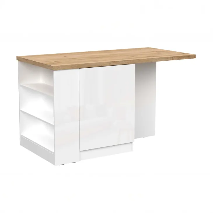 Isola cucina centrale 160x90cm 2 ante bianco lucido piano rovere chiaro Olmo