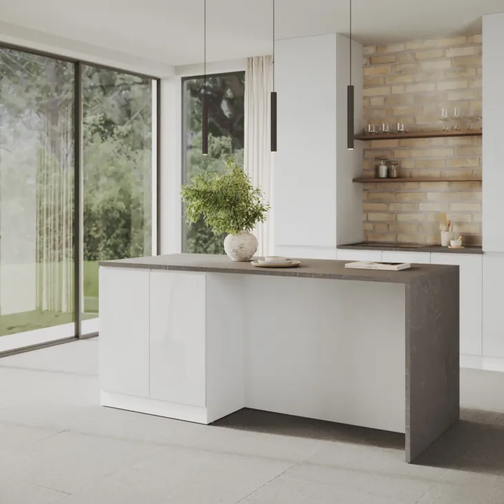 Isola cucina centrale 200x90 cm 4 ante bianco piano grigio pietra Gourmet