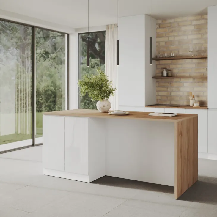 Isola cucina centrale 200x90 cm 4 ante bianco piano rovere Gourmet