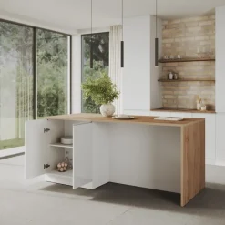 Isola cucina centrale 200x90 cm 4 ante bianco piano rovere Gourmet