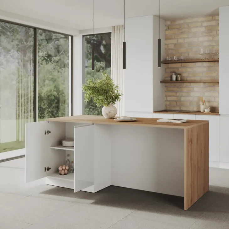 Isola cucina centrale 200x90 cm 4 ante bianco piano rovere Gourmet
