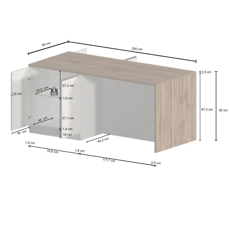 Isola cucina centrale 200x90 cm 4 ante antracite piano rovere Gourmet