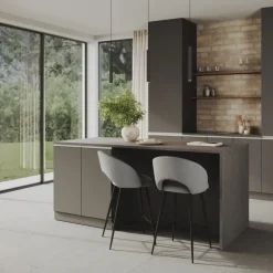 Isola cucina centrale 200x90 cm 4 ante antracite piano grigio pietra Gourmet