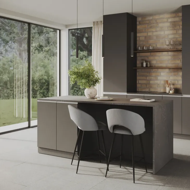 Isola cucina centrale 200x90 cm 4 ante antracite piano grigio pietra Gourmet