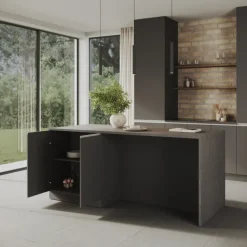Isola cucina centrale 200x90 cm 4 ante antracite piano grigio pietra Gourmet