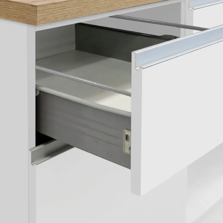 Isola cucina centrale 200x90 cm 4 ante 4 cassetti bianco piano rovere Gourmet